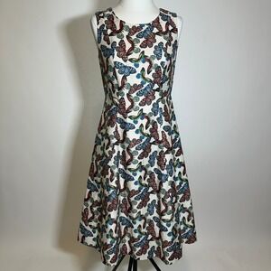 Talbots Multicolor Butterfly Linen Blend Sleeveless A-Line Dress Womens Size 2